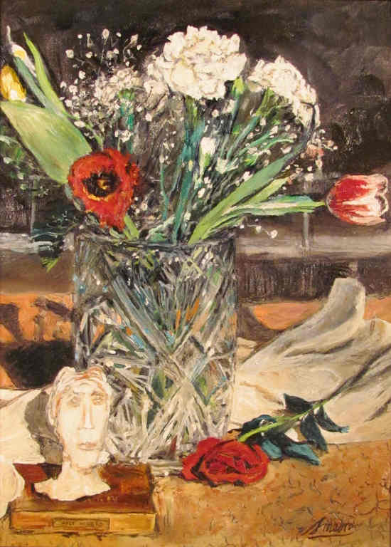 Vase De Fleurs Et Tte En Pltre 12inx16in, Oil on canvas